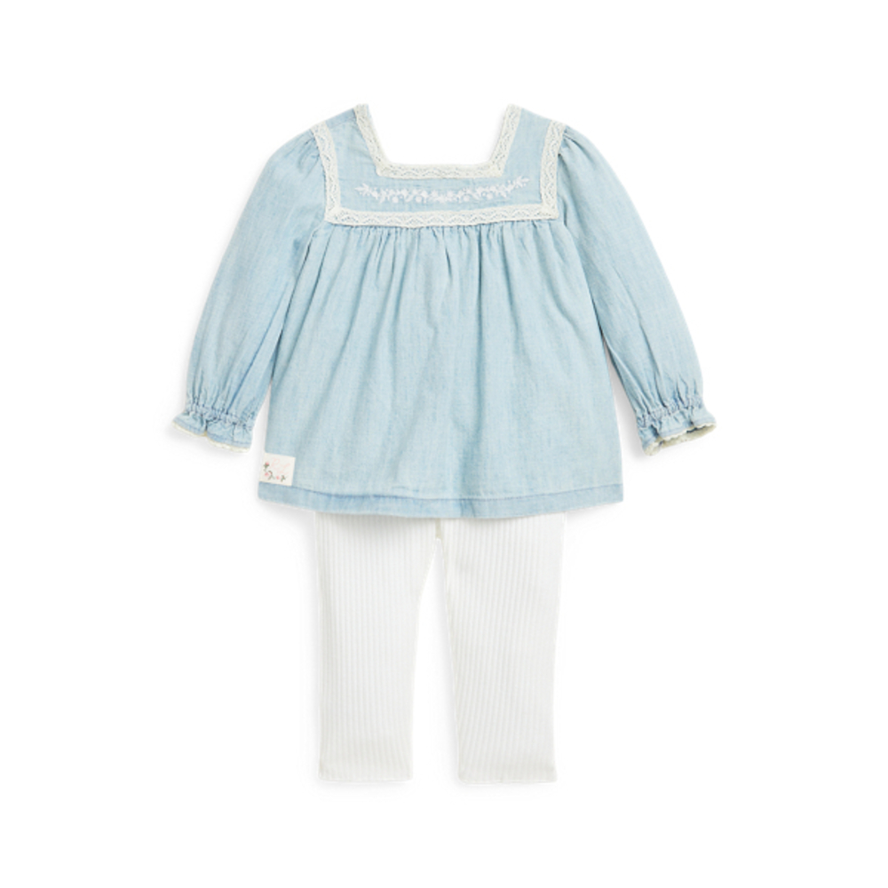 🩵RL🩵 EUC 24m Chambray Top & Ribbed Legging Set. Adorable - like new!